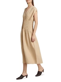 Linen-Blend Pintuck Midi-Dress