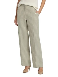 Pinstripe Linen-Blend Straight-Leg Trousers