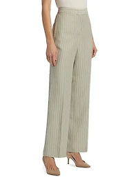 Pinstripe Linen-Blend Straight-Leg Trousers