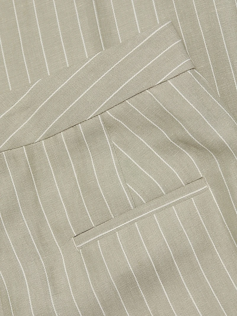 Pinstripe Linen-Blend Straight-Leg Trousers