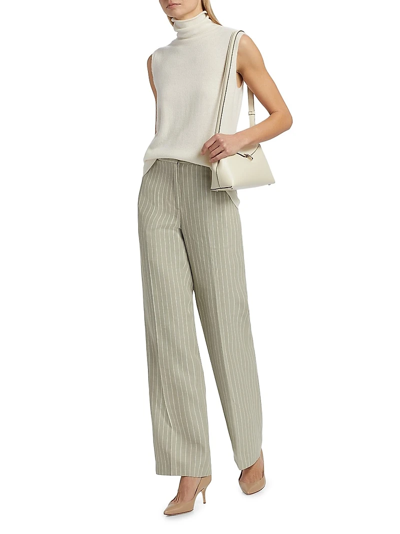Pinstripe Linen-Blend Straight-Leg Trousers