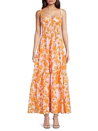 Stefani Floral Cotton Bustier Maxi Dress