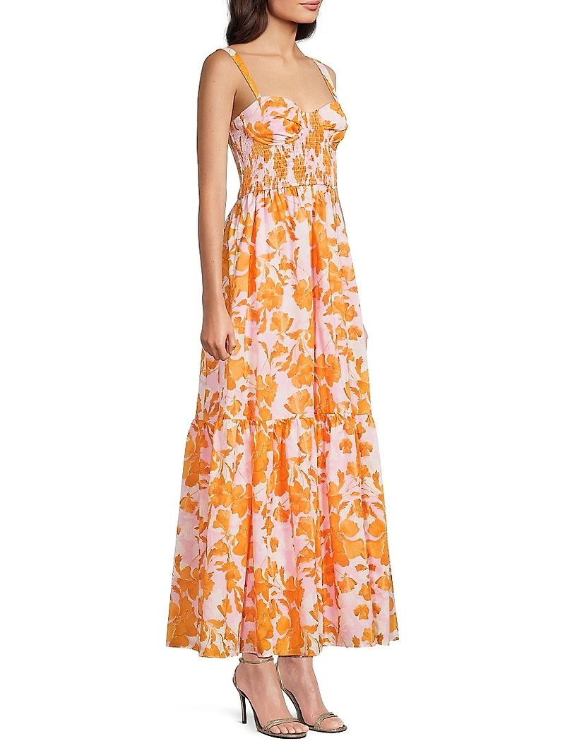 Stefani Floral Cotton Bustier Maxi Dress
