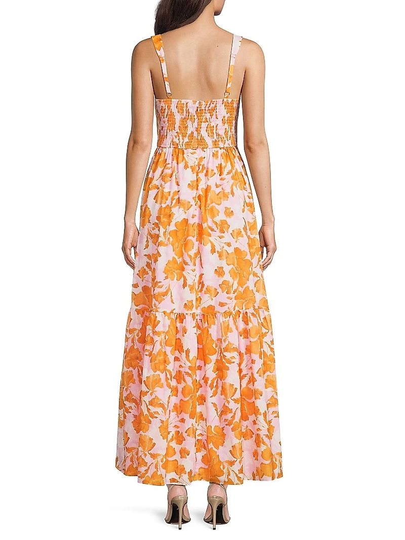 Stefani Floral Cotton Bustier Maxi Dress