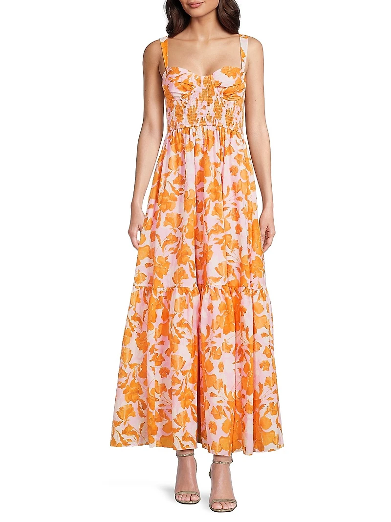 Stefani Floral Cotton Bustier Maxi Dress