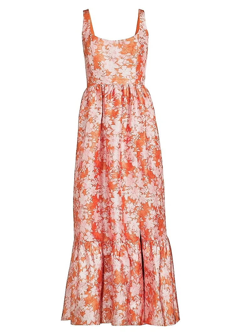 Beanie Floral Metallic Jacquard Midi-Dress