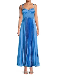 Ayla Pleated Satin Maxi-Dress