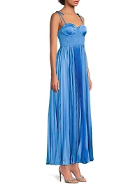 Ayla Pleated Satin Maxi-Dress