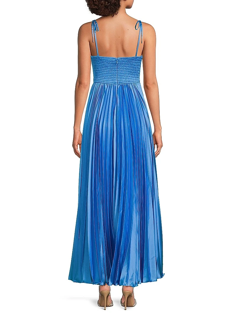 Ayla Pleated Satin Maxi-Dress