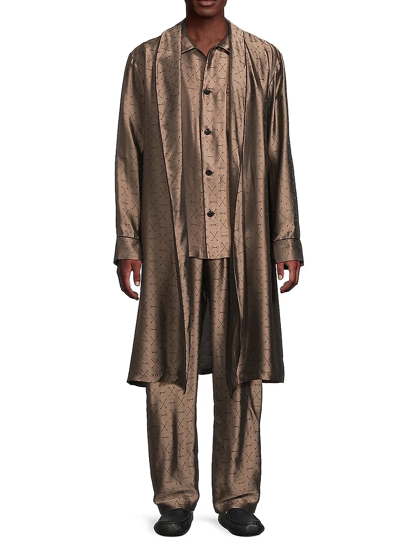 Jacquard Silk-Blend Button-Front Pajama Shirt