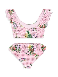 Little Girl's & Lisbon Lullaby Frill Crop Bikini
