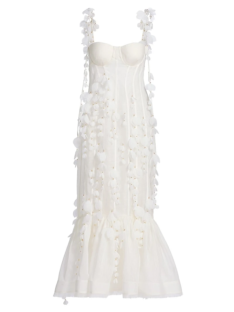 Dawning Petal Linen-Silk Midi-Dress