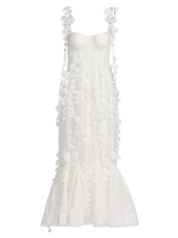 Dawning Petal Linen-Silk Midi-Dress