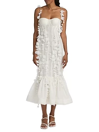 Dawning Petal Linen-Silk Midi-Dress