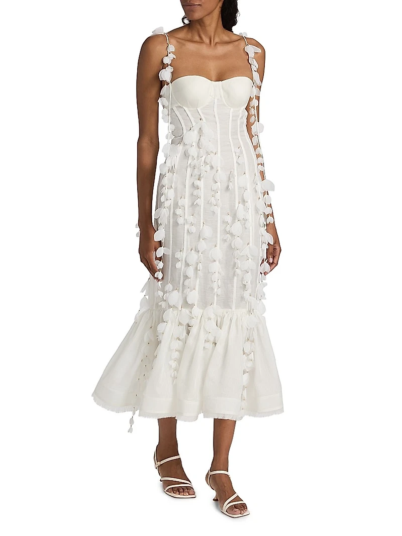 Dawning Petal Linen-Silk Midi-Dress