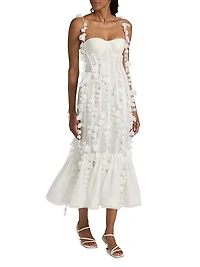 Dawning Petal Linen-Silk Midi-Dress