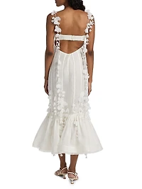 Dawning Petal Linen-Silk Midi-Dress