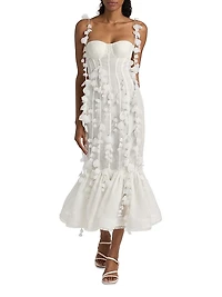 Dawning Petal Linen-Silk Midi-Dress