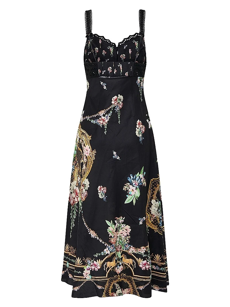 Noble Endeavours Embroidered Bodice Floral Linen Midi-Dress