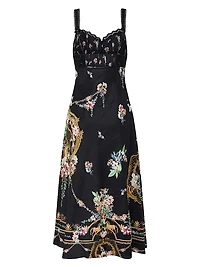 Noble Endeavours Embroidered Bodice Floral Linen Midi-Dress