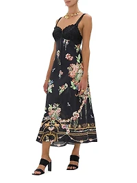 Noble Endeavours Embroidered Bodice Floral Linen Midi-Dress