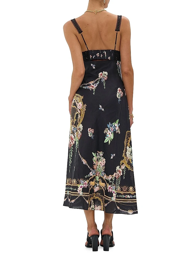 Noble Endeavours Embroidered Bodice Floral Linen Midi-Dress