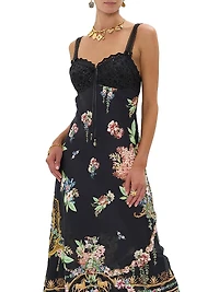 Noble Endeavours Embroidered Bodice Floral Linen Midi-Dress