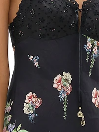 Noble Endeavours Embroidered Bodice Floral Linen Midi-Dress