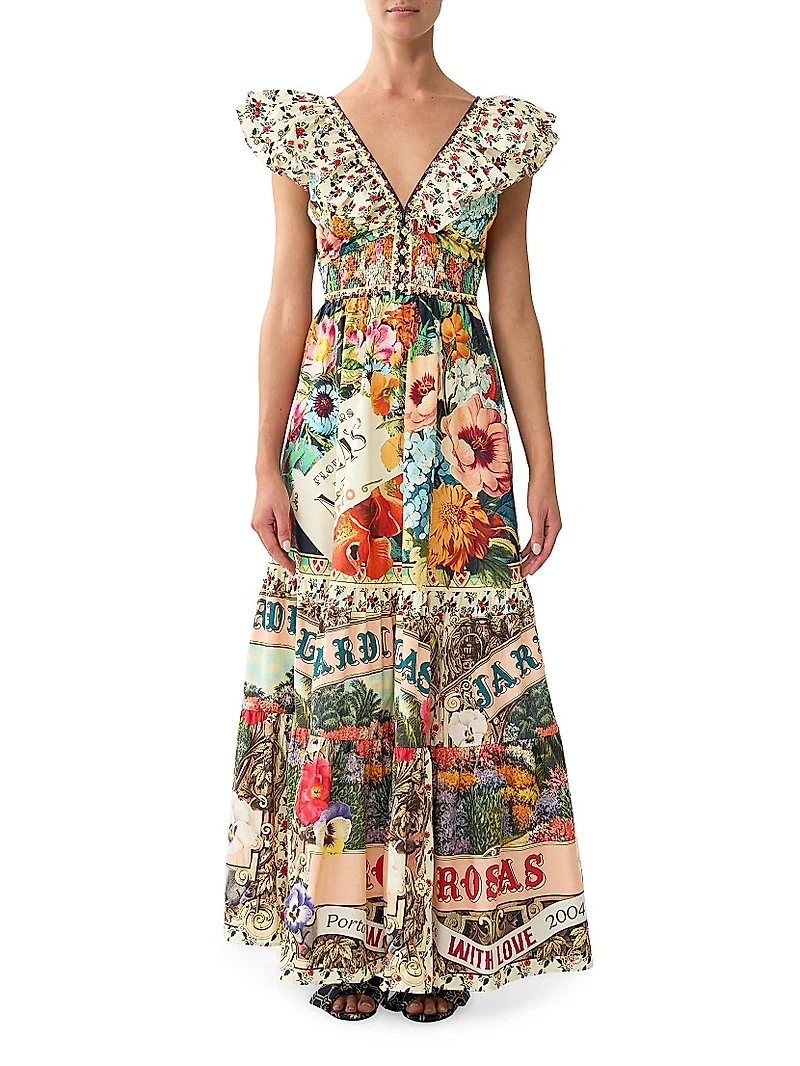 Aromatic Amor Cotton Floral Maxi Dress