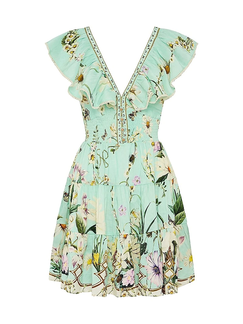 Floral Freefall Printed Linen Minidress