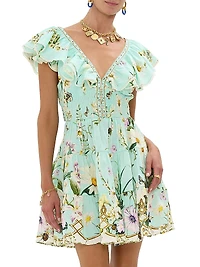 Floral Freefall Printed Linen Minidress