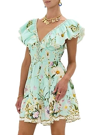 Floral Freefall Printed Linen Minidress