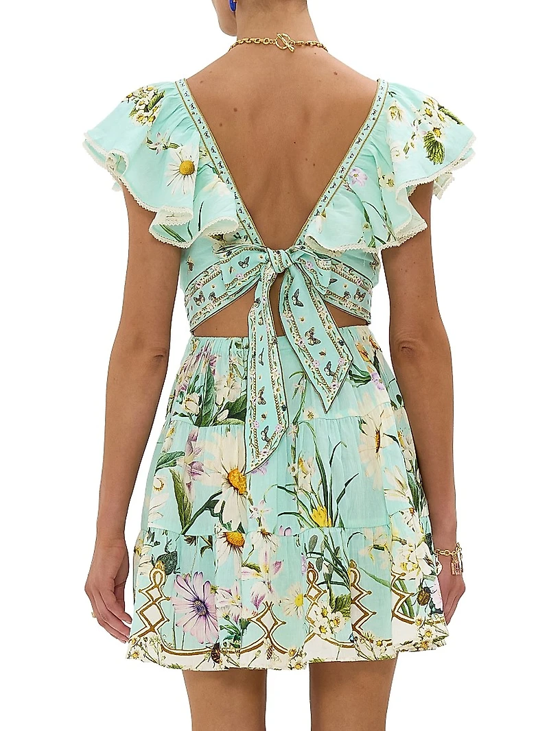 Floral Freefall Printed Linen Minidress