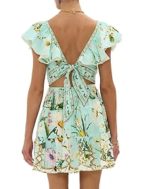 Floral Freefall Printed Linen Minidress