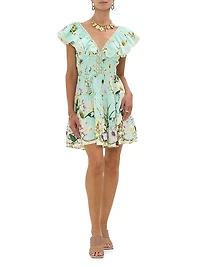 Floral Freefall Printed Linen Minidress
