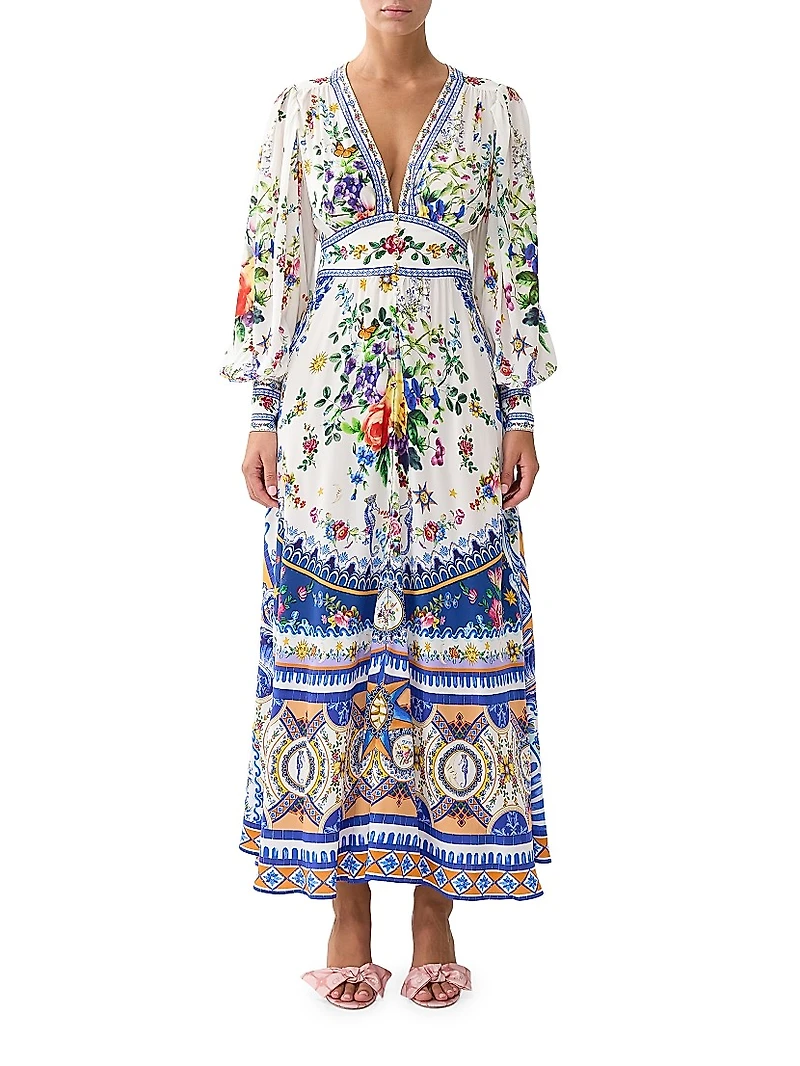 Tiles Darls Floral Silk Maxi-Dress