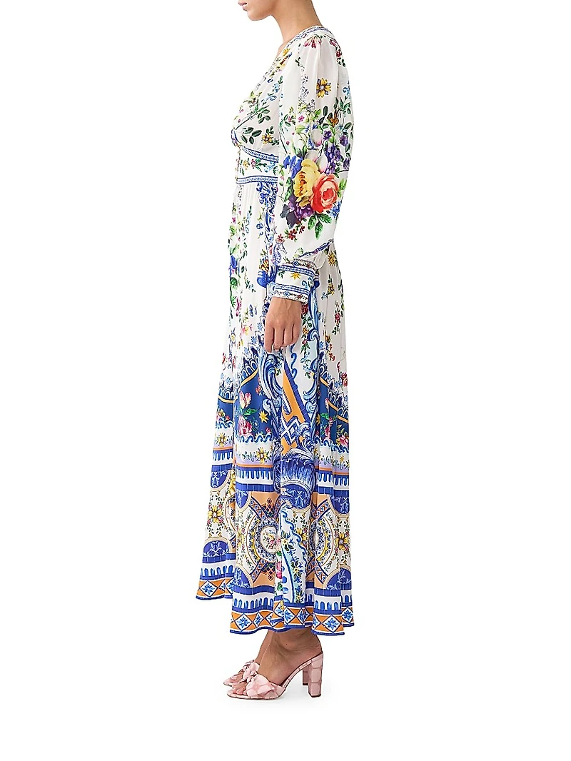 Tiles Darls Floral Silk Maxi-Dress