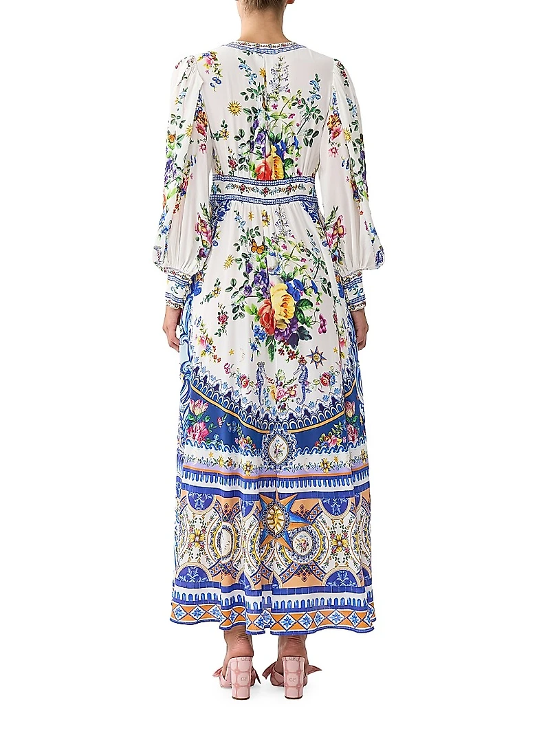 Tiles Darls Floral Silk Maxi-Dress