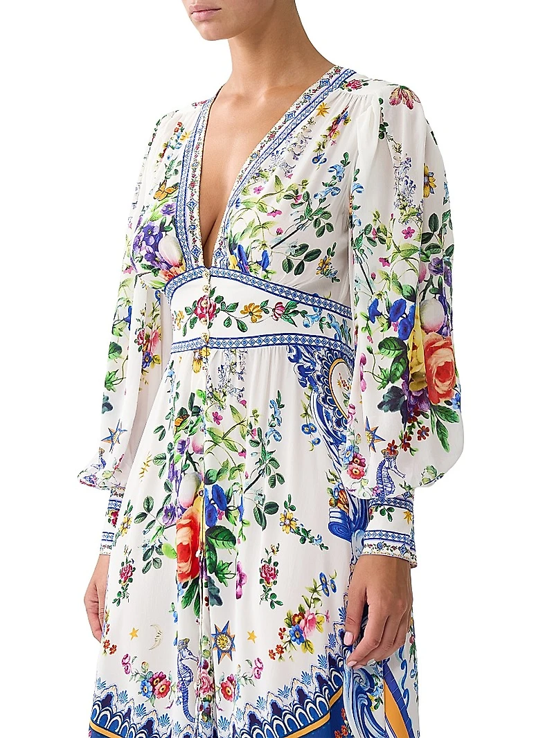 Tiles Darls Floral Silk Maxi-Dress