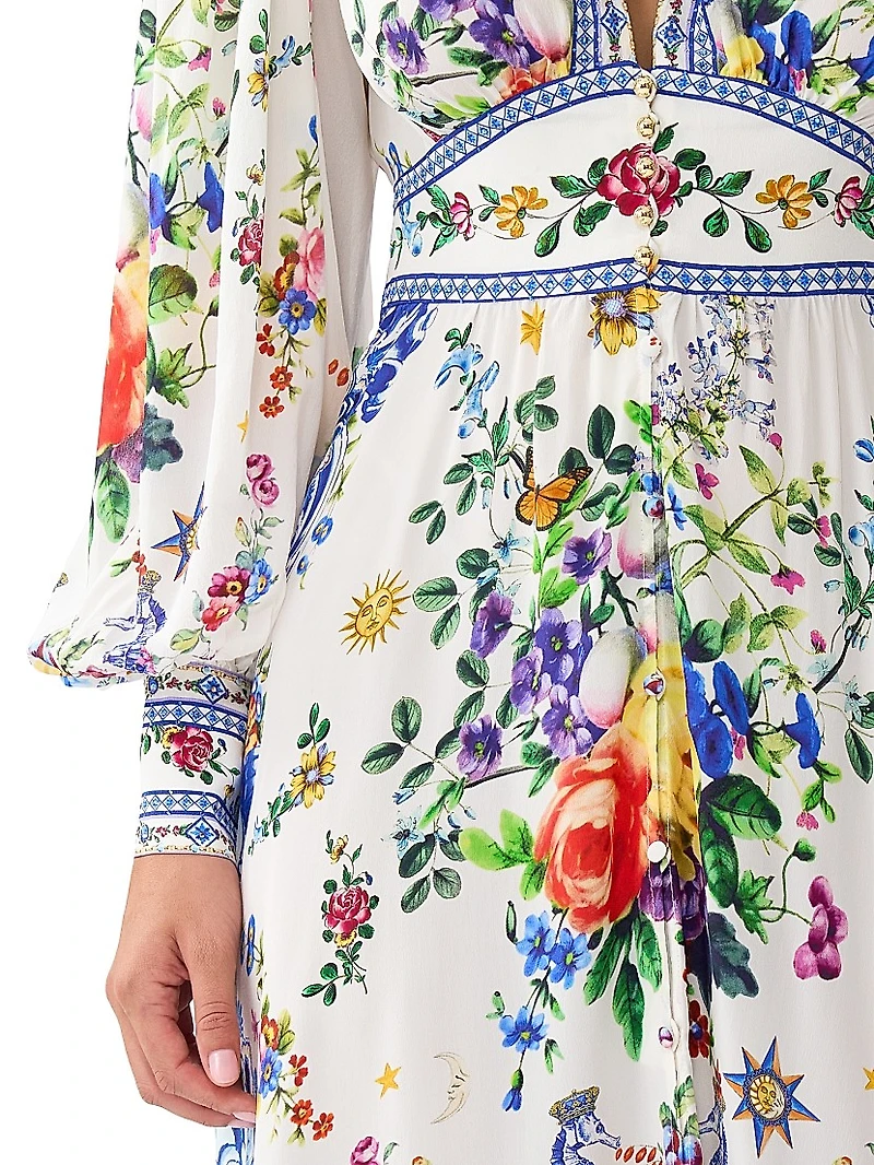 Tiles Darls Floral Silk Maxi-Dress