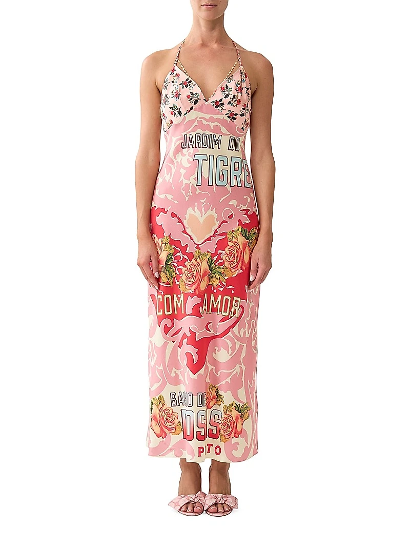 Pink Porto Floral Silk Charmeuse Slipdress