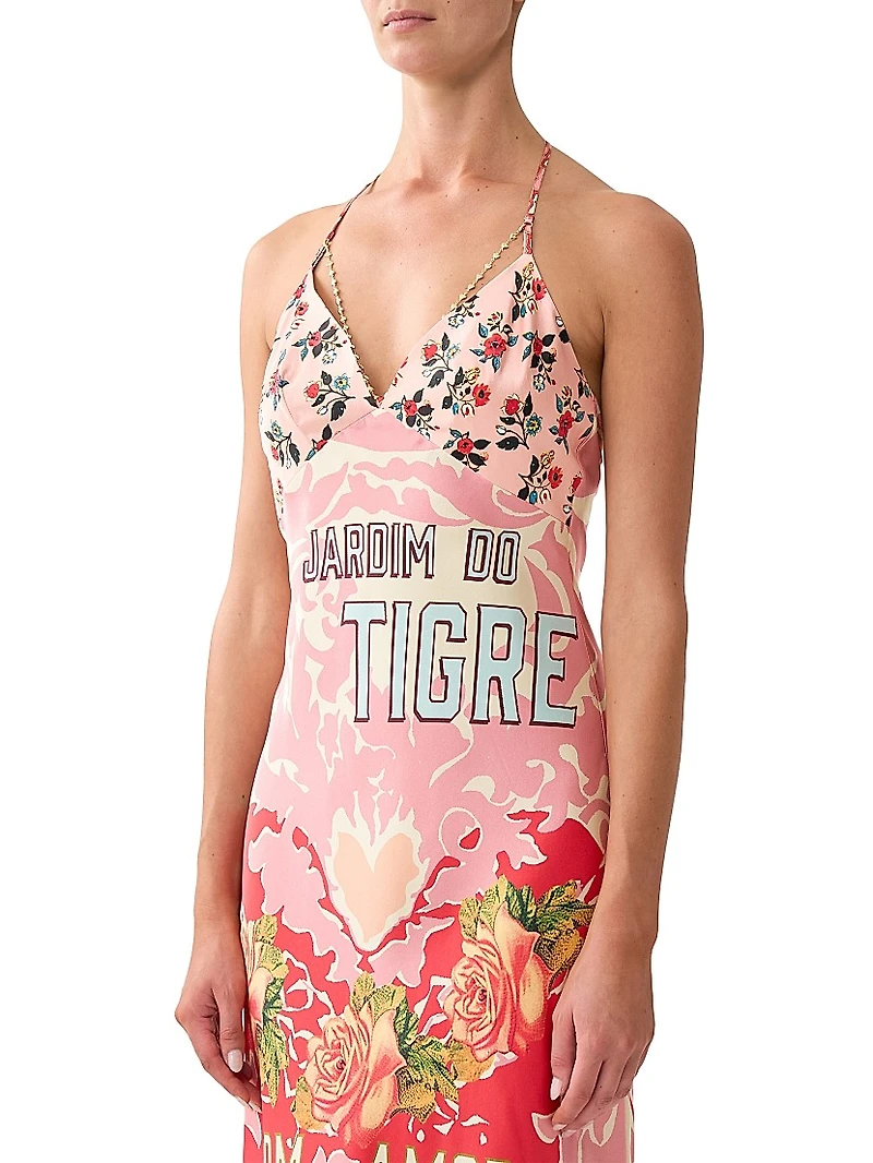 Pink Porto Floral Silk Charmeuse Slipdress