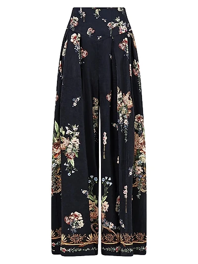 Noble Endeavours Floral Linen-Silk Wide-Leg Pants
