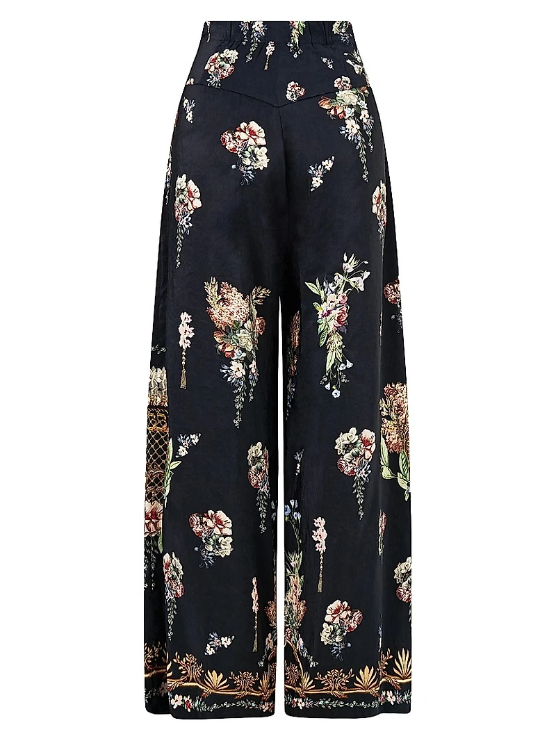 Noble Endeavours Floral Linen-Silk Wide-Leg Pants