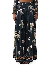 Noble Endeavours Floral Linen-Silk Wide-Leg Pants
