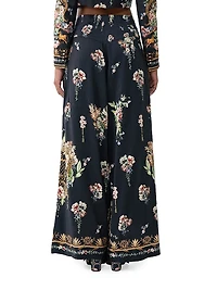 Noble Endeavours Floral Linen-Silk Wide-Leg Pants
