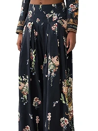 Noble Endeavours Floral Linen-Silk Wide-Leg Pants