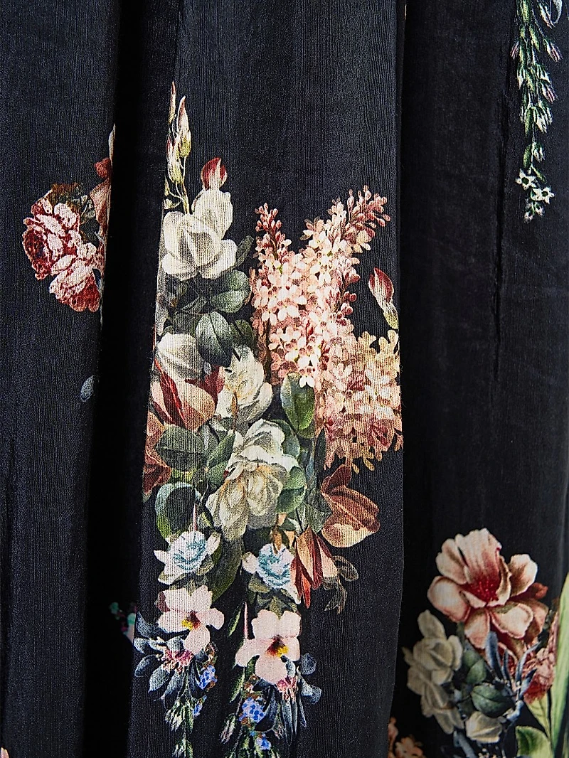 Noble Endeavours Floral Linen-Silk Wide-Leg Pants