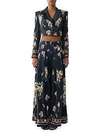Noble Endeavours Floral Linen-Silk Wide-Leg Pants