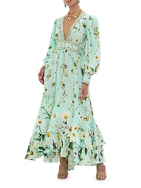 Floral Freefall Printed Silk Maxi Dress